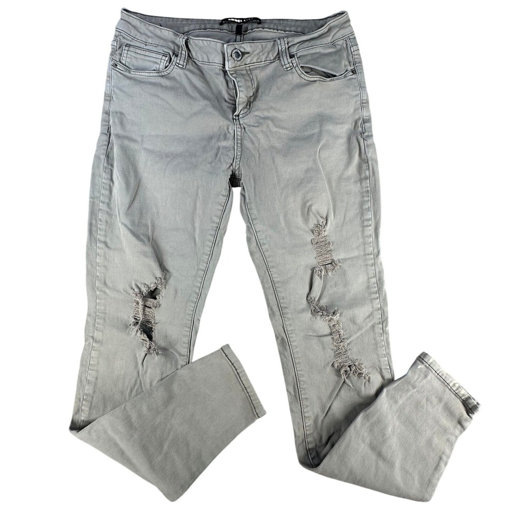 Angel Kiss Skinny Jeans Distressed Ripped Gray Size 9 Denim Women